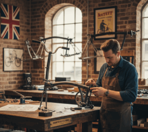 assemblage d'un vélo brompton à la main en angleterre
